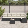 Conjunto de sofá de jardín con cojín 7 pcs Negro Poliratán