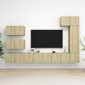 Living room TV furniture set 8 pieces engineered wood Sonoma oak by vidaXL, TV Furniture - Ref: Foro24-3079031, Price: 257,03...