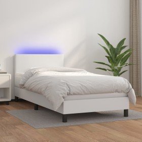 Cama box spring y colchón LED cuero sintético blanco 90x200 cm Cama box spring y colchón LED cuero sintético blanco 90x200 cm