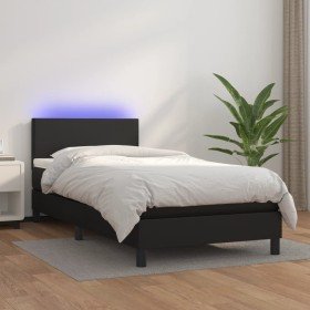 Cama box spring colchón y LED cuero sintético negro 100x200 cm en Camas y somieres | Comprar online en Foro24