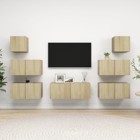 7-teiliges Wohnzimmermöbelset aus Sonoma-Eiche von vidaXL, TV-Möbel - Ref: Foro24-3079027, Preis: 208,59 €, Rabatt: %