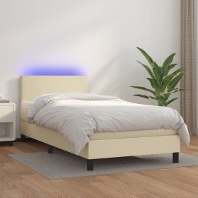 Cama box spring colchón y LED cuero sintético crema 100x200 cm Cama box spring colchón y LED cuero sintético crema 100x200 cm