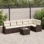 Conjunto de sofá de jardín con cojín 7 pcs Marrón Poliratán