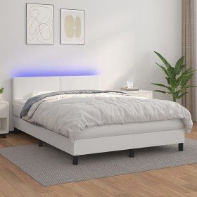 Cama box spring colchón y LED cuero sintético blanco 140x190 cm Cama box spring colchón y LED cuero sintético blanco 140x190 cm