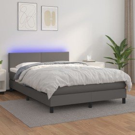 Cama box spring colchón y LED cuero sintético gris 140x190 cm Cama box spring colchón y LED cuero sintético gris 140x190 cm