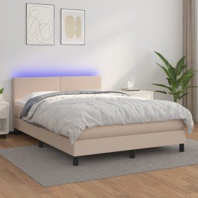 Cama box spring colchón LED cuero sintético capuchino 140x200cm Cama box spring colchón LED cuero sintético capuchino 140x200cm