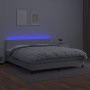 Cama box spring colchón y LED cuero sintético blanco 160x200 cm
