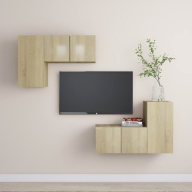 4-teiliges Wohnzimmermöbel-Set aus Sonoma-Eiche von vidaXL, TV-Möbel - Ref: Foro24-3079003, Preis: 132,06 €, Rabatt: %