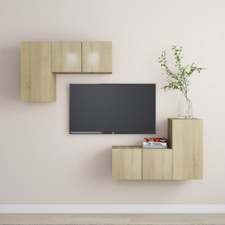 4-teiliges Wohnzimmermöbel-Set aus Sonoma-Eiche von vidaXL, TV-Möbel - Ref: Foro24-3079003, Preis: 132,06 €, Rabatt: %