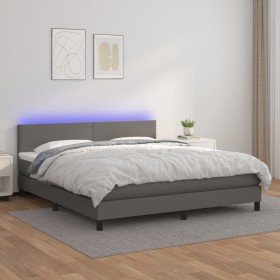 Cama box spring colchón y LED cuero sintético gris 160x200 cm Cama box spring colchón y LED cuero sintético gris 160x200 cm