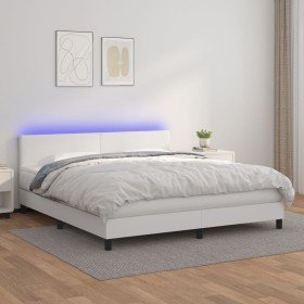 Cama box spring colchón y LED cuero sintético blanco 180x200 cm Cama box spring colchón y LED cuero sintético blanco 180x200 cm