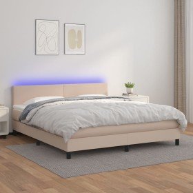 Cama box spring colchón LED cuero sintético capuchino 180x200cm Cama box spring colchón LED cuero sintético capuchino 180x200cm
