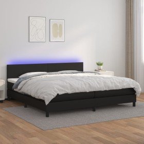 Cama box spring colchón y LED cuero sintético negro 200x200 cm Cama box spring colchón y LED cuero sintético negro 200x200 cm