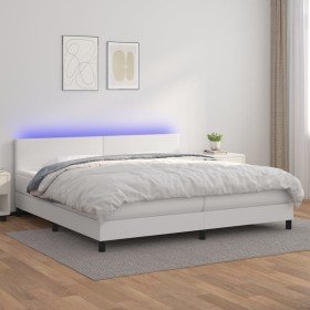 Cama box spring colchón y LED cuero sintético blanco 200x200 cm Cama box spring colchón y LED cuero sintético blanco 200x200 cm
