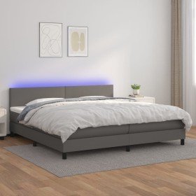 Cama box spring colchón y LED cuero sintético gris 200x200 cm en Camas y somieres | Comprar online en Foro24