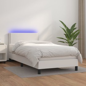 Cama box spring colchón y LED cuero sintético blanco 100x200 cm en Camas y somieres | Comprar online en Foro24