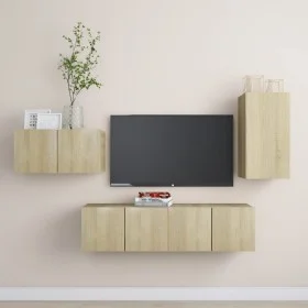 TV-Lounge-Möbelset 4-tlg. Sonoma Eiche Holzwerkstoff von vidaXL, TV-Möbel - Ref: Foro24-3078992, Preis: 120,89 €, Rabatt: %