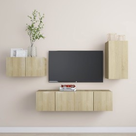 TV-Lounge-Möbelset 4-tlg. Sonoma Eiche Holzwerkstoff von vidaXL, TV-Möbel - Ref: Foro24-3078992, Preis: 121,99 €, Rabatt: %