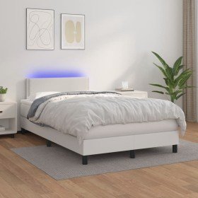 Cama box spring colchón y LED cuero sintético blanco 120x200 cm en Camas y somieres | Comprar online en Foro24