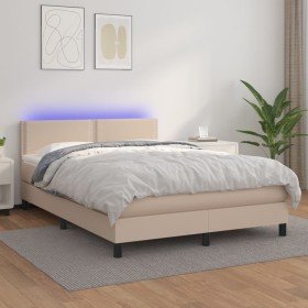Cama box spring colchón LED cuero sintético capuchino 140x190cm Cama box spring colchón LED cuero sintético capuchino 140x190cm