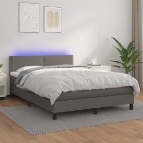 Cama box spring colchón y LED cuero sintético gris 140x200 cm Cama box spring colchón y LED cuero sintético gris 140x200 cm