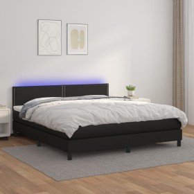 Cama box spring colchón y LED cuero sintético negro 160x200 cm Cama box spring colchón y LED cuero sintético negro 160x200 cm