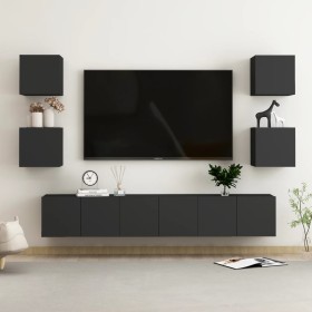 TV-Lounge-Möbel-Set 7-teilig schwarzer Holzwerkstoff von vidaXL, TV-Möbel - Ref: Foro24-3078766, Preis: 193,52 €, Rabatt: %
