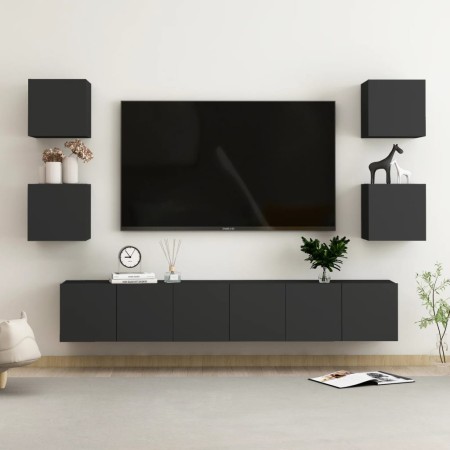 TV-Lounge-Möbel-Set 7-teilig schwarzer Holzwerkstoff von vidaXL, TV-Möbel - Ref: Foro24-3078766, Preis: 193,52 €, Rabatt: %