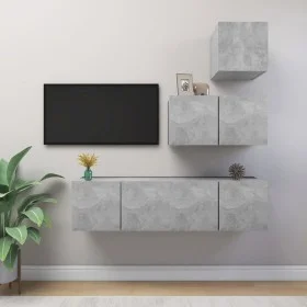 Set de muebles de salón 4 pzas madera ingeniería gris hormigón de vidaXL, Muebles TV - Ref: Foro24-3079154, Precio: 102,43 €,...