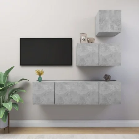 Wohnzimmermöbel Set 4 Stück Holztechnik Grau Beton von vidaXL, TV-Möbel - Ref: Foro24-3079154, Preis: 98,93 €, Rabatt: %