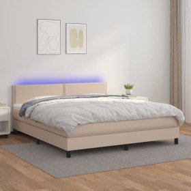 Cama box spring colchón LED cuero sintético capuchino 180x200cm Cama box spring colchón LED cuero sintético capuchino 180x200cm