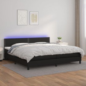 Cama box spring colchón y LED cuero sintético negro 200x200 cm Cama box spring colchón y LED cuero sintético negro 200x200 cm