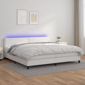 Cama box spring colchón y LED cuero sintético blanco 200x200 cm Cama box spring colchón y LED cuero sintético blanco 200x200 cm
