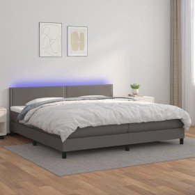 Cama box spring colchón y LED cuero sintético gris 200x200 cm en Camas y somieres | Comprar online en Foro24