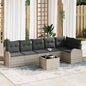 Conjunto de sofá de jardín con cojín 7 pcs Gris claro Poliratán