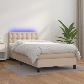 Cama box spring colchón LED cuero sintético capuchino 80x200 cm Cama box spring colchón LED cuero sintético capuchino 80x200 cm