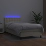 Cama box spring colchón y LED cuero sintético crema 100x200 cm