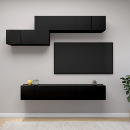 7-piece engineered wood living room TV furniture set in black. by vidaXL, TV Furniture - Ref: Foro24-3078834, Price: 222,47 €...