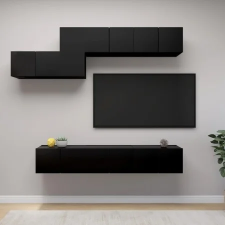 7-piece engineered wood living room TV furniture set in black. by vidaXL, TV Furniture - Ref: Foro24-3078834, Price: 219,53 €...