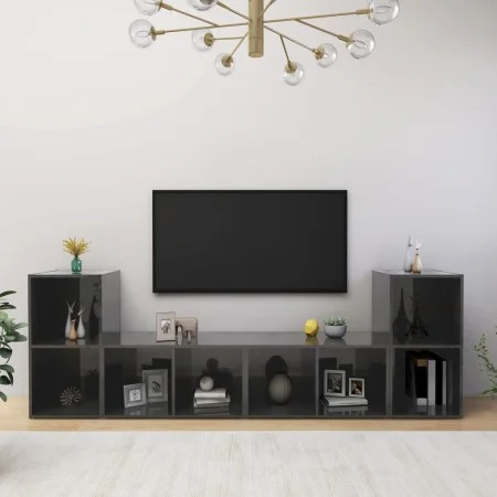 Wandmontierte Wohnzimmermöbel, 4-teilig, glänzend graues Holzwerkstoff von vidaXL, TV-Möbel - Ref: Foro24-3079978, Preis: 123...