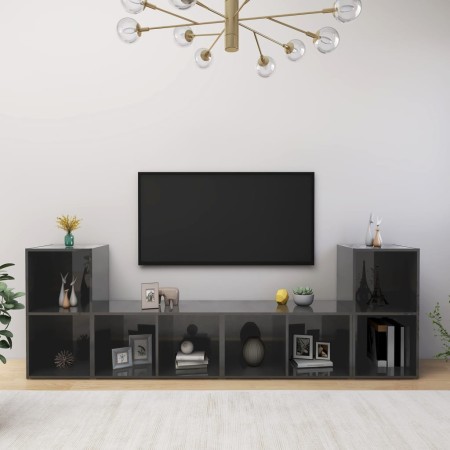Wandmontierte Wohnzimmermöbel, 4-teilig, glänzend graues Holzwerkstoff von vidaXL, TV-Möbel - Ref: Foro24-3079978, Preis: 125...
