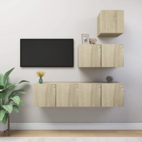 Living room TV furniture set 4 pieces engineered wood Sonoma oak by vidaXL, TV Furniture - Ref: Foro24-3079049, Price: 109,66...