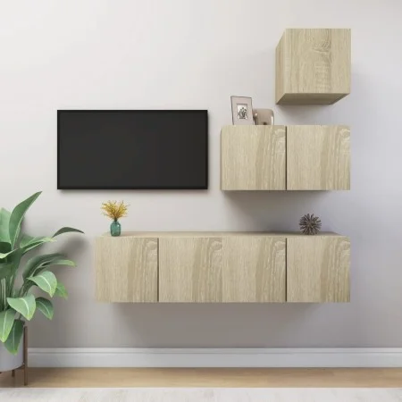 Living room TV furniture set 4 pieces engineered wood Sonoma oak by vidaXL, TV Furniture - Ref: Foro24-3079049, Price: 118,74...