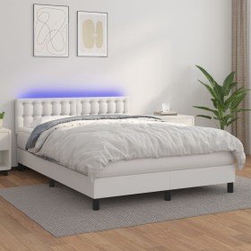 Cama box spring colchón y LED cuero sintético blanco 140x200 cm Cama box spring colchón y LED cuero sintético blanco 140x200 cm