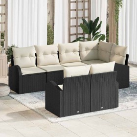 Conjunto de sofá de jardín con cojín 7 pcs Negro Poliratán