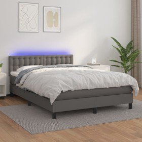 Cama box spring colchón y LED cuero sintético gris 140x200 cm Cama box spring colchón y LED cuero sintético gris 140x200 cm