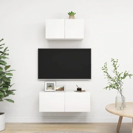 Zweiteiliges TV-Wohnzimmermöbelset aus weißem Holzwerkstoff von vidaXL, TV-Möbel - Ref: Foro24-3078700, Preis: 80,78 €, Rabat...