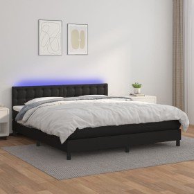 Cama box spring colchón y LED cuero sintético negro 160x200 cm Cama box spring colchón y LED cuero sintético negro 160x200 cm