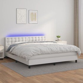 Cama box spring colchón y LED cuero sintético blanco 160x200 cm Cama box spring colchón y LED cuero sintético blanco 160x200 cm