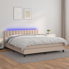 Cama box spring colchón LED cuero sintético capuchino 160x200cm Cama box spring colchón LED cuero sintético capuchino 160x200cm